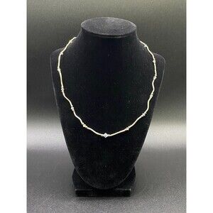Wavy Silver Tone and Crystal Beaded Necklace